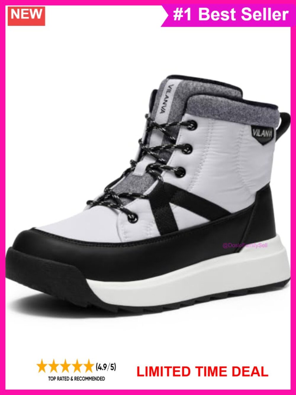 Women's Warm Fleece Lined Lace-Up Ankle Snow Boots Lug Sole Winter Shoes